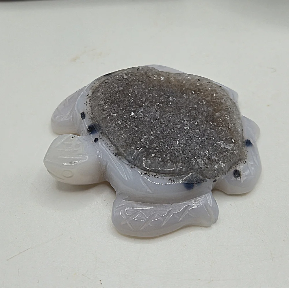 Druzy Agate Turtle Crystal Carving